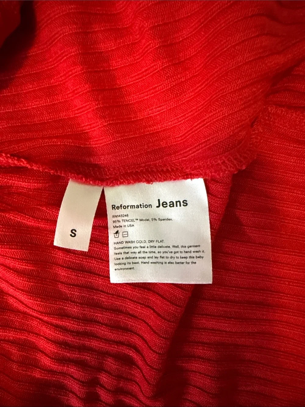 Reformation Agatha Bright Red Ribbed Long-Sleeve Mini Dress Size Small - Picture 6 of 8